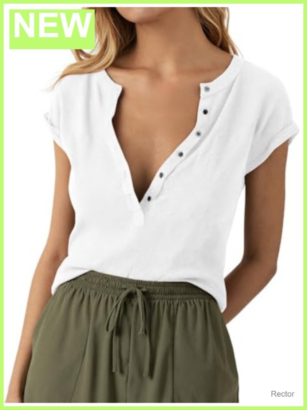 Tankaneo Women's Ribbed Knit Henley Deep V-Neck Short Sleeve Summer T-Shirt